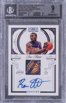 2009-10 Panini National Treasures Century Materials Team Logo Signatures #80 Ron Artest Signed Patch Card (#1/1) - BGS MINT 9/BGS 10